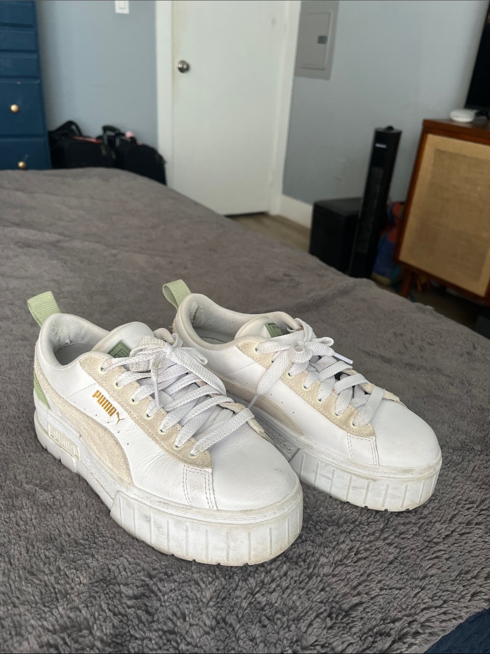 Puma x Free People White Sneakers with Light Green Accents